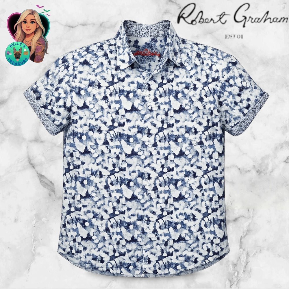 Robert Graham Shirt Men's XL Short Sleeve Flip Cuff Button Front Roswell Classic